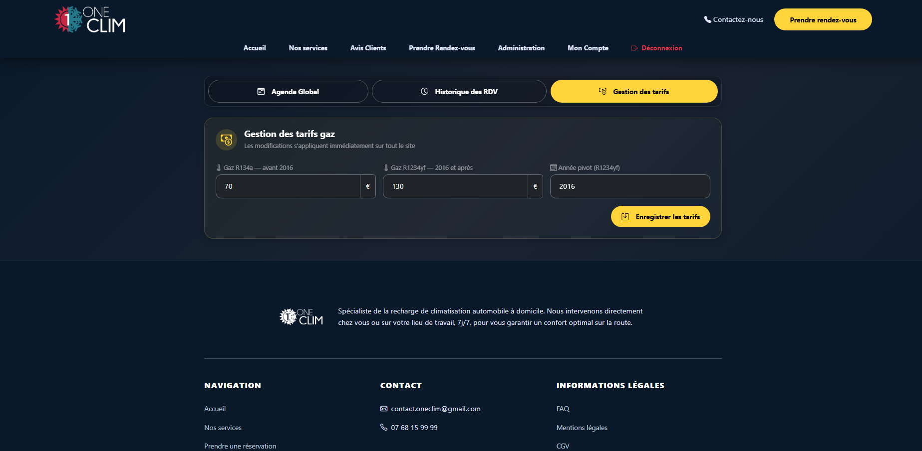 Gestion des tarifs
