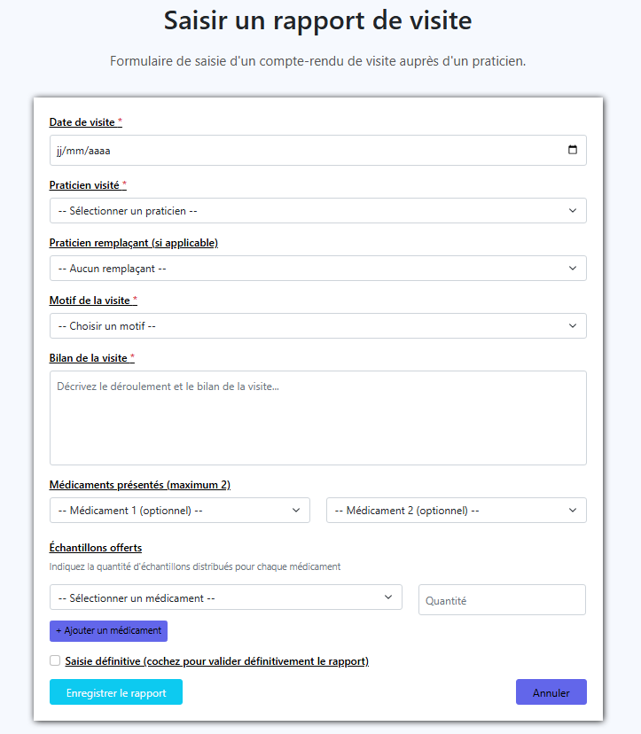 Formulaire de saisie de rapport